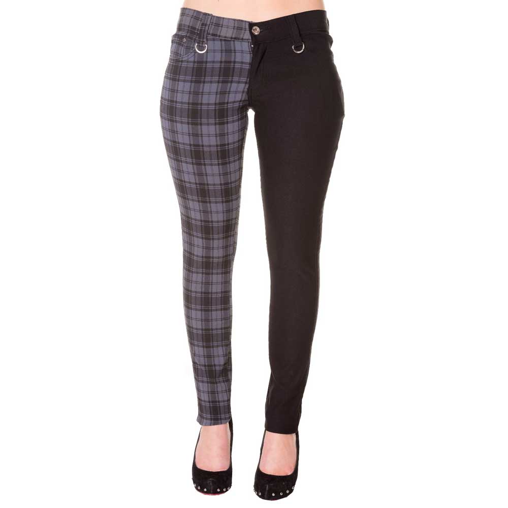 Banned - HALF BLACK HALF CHECK Skinny fit broek - Zwart/Grijs